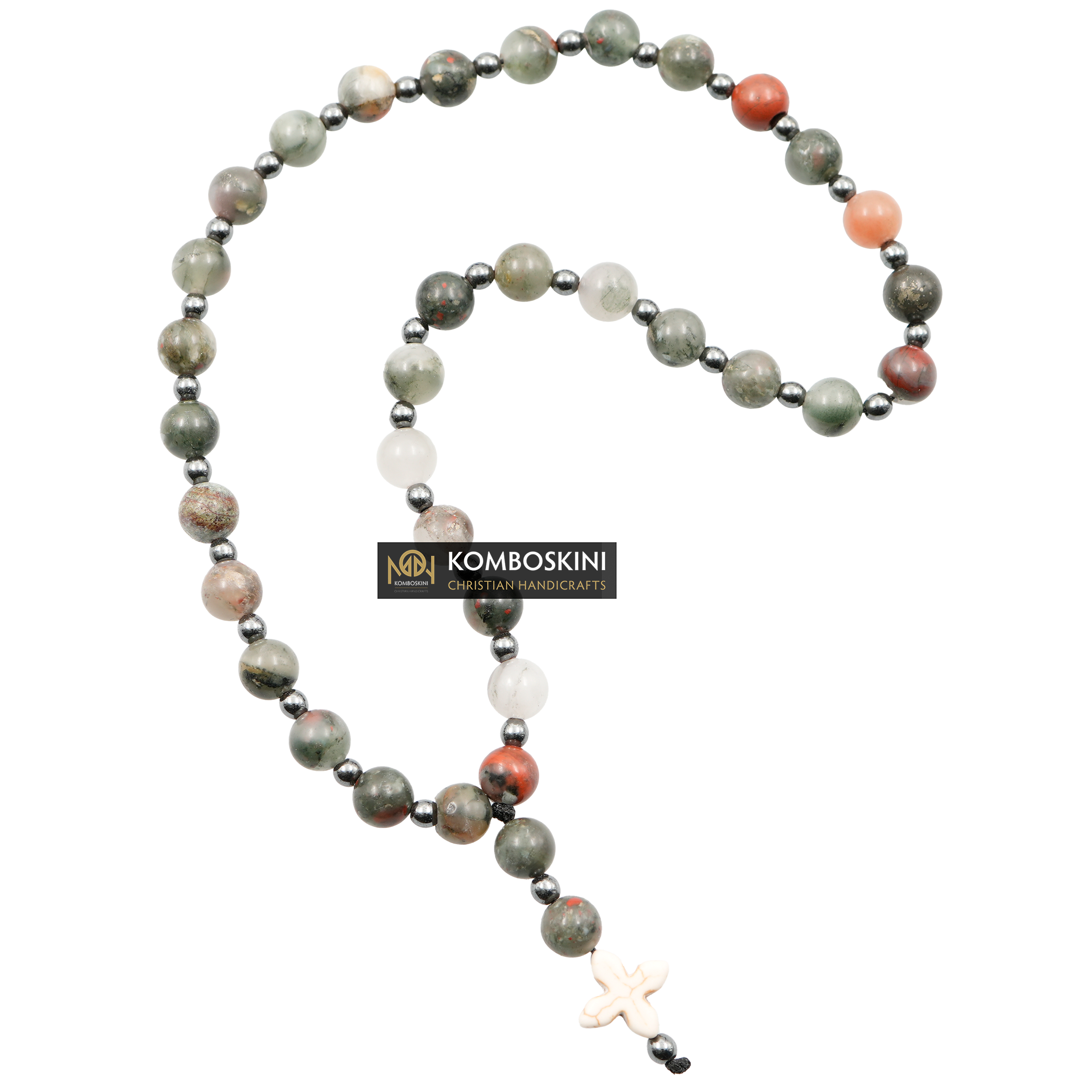 Prayer Rope of Blood Stone Semi-Precious Stones with 50 knots