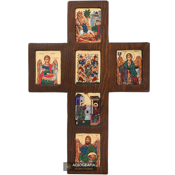 Croce ortodossa con 6 temi icona cristiana a foglia d'oro