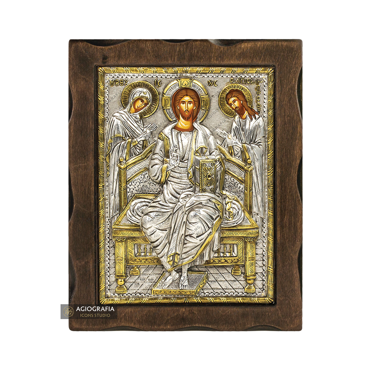 Deesis Jesus Christ Virgin Mary Saint John Pure Silver and 24k Gold Plated Icon