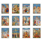 Set of 12 Feastal Christian Icons on Wood with Blue Background