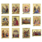 Set of 12 Feastal Christian Icons on Wood with Gilding Effect