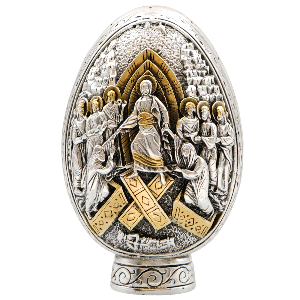 Jesus Christ's Crucifixion and Resurrection Pure Silver and 24k Gold Plated Egg