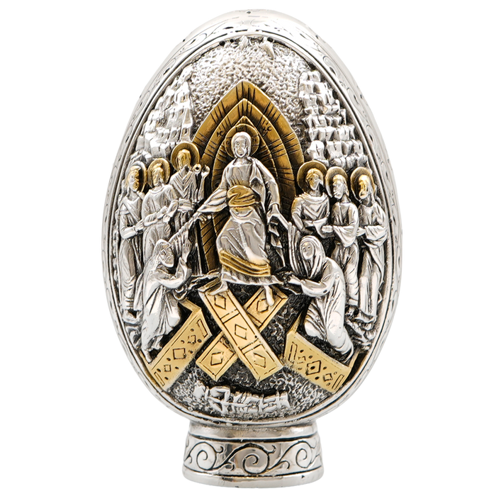 Kreuzigung und Auferstehung Jesu Christi, Ei aus reinem Silber mit 24k Vergoldung