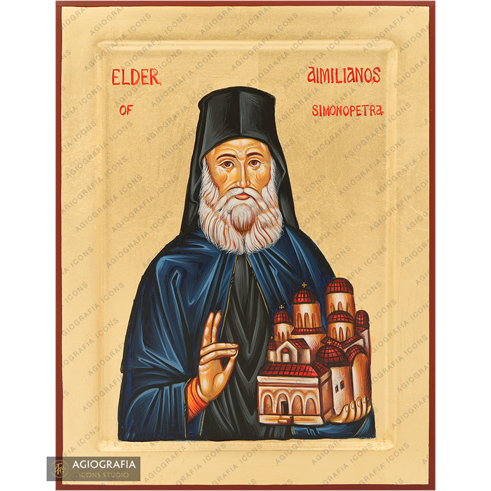 Anziano Emiliano di Simonopetra icona dipinta a mano a foglia d'oro