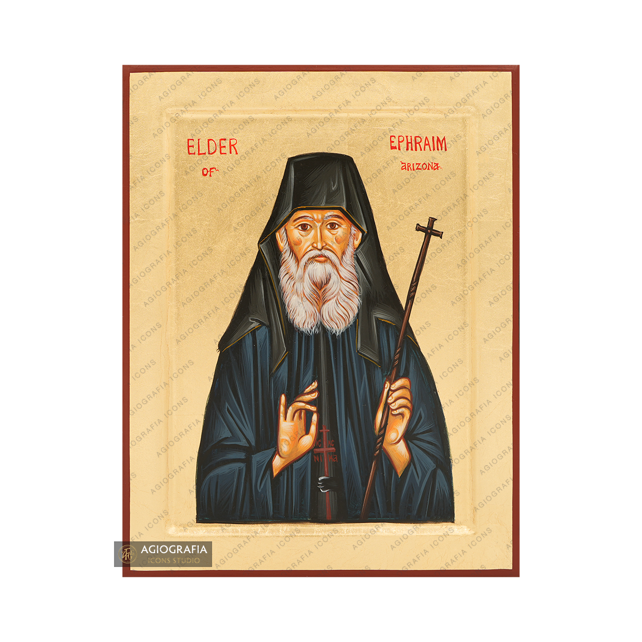 Elder Ephraim of Arizona Handwritten Icon with Gold Leaves