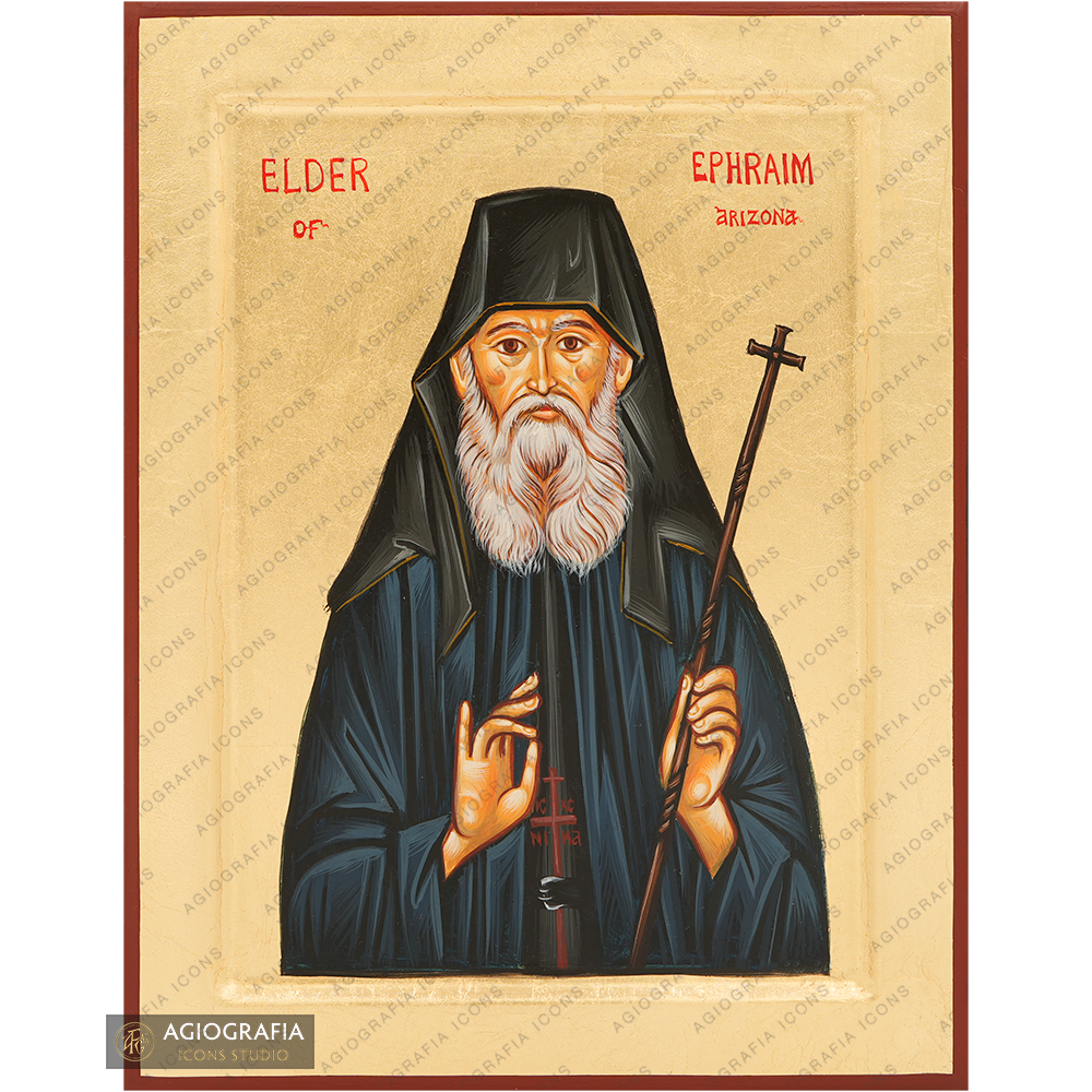 Elder Ephraim of Arizona Handwritten Icon with Gold Leaves