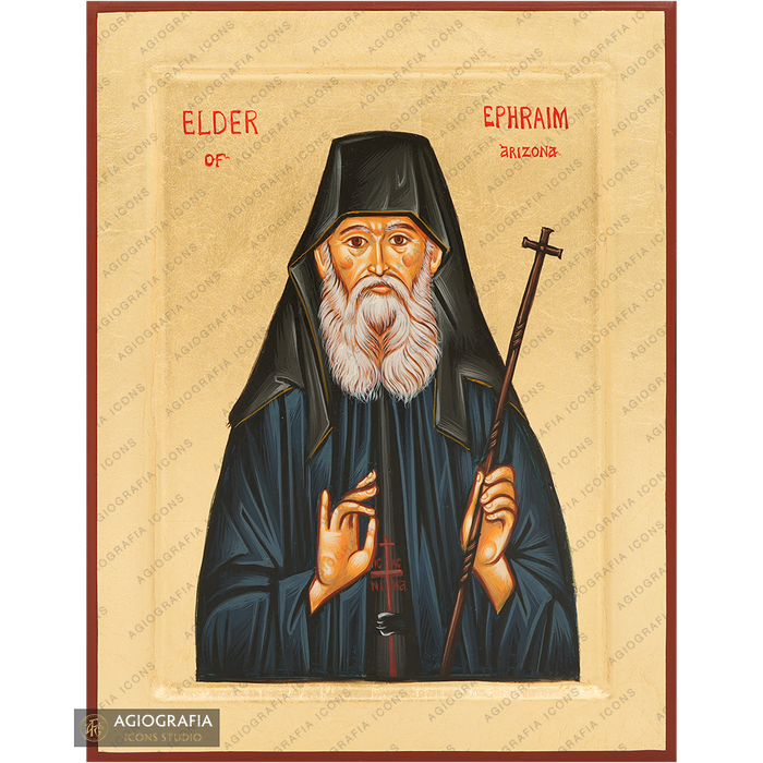 Elder Ephraim of Arizona Handwritten Icon with Gold Leaves