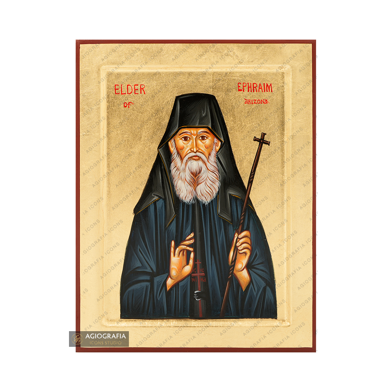 Elder Ephraim of Arizona Handwritten Icon with Gold Leaves