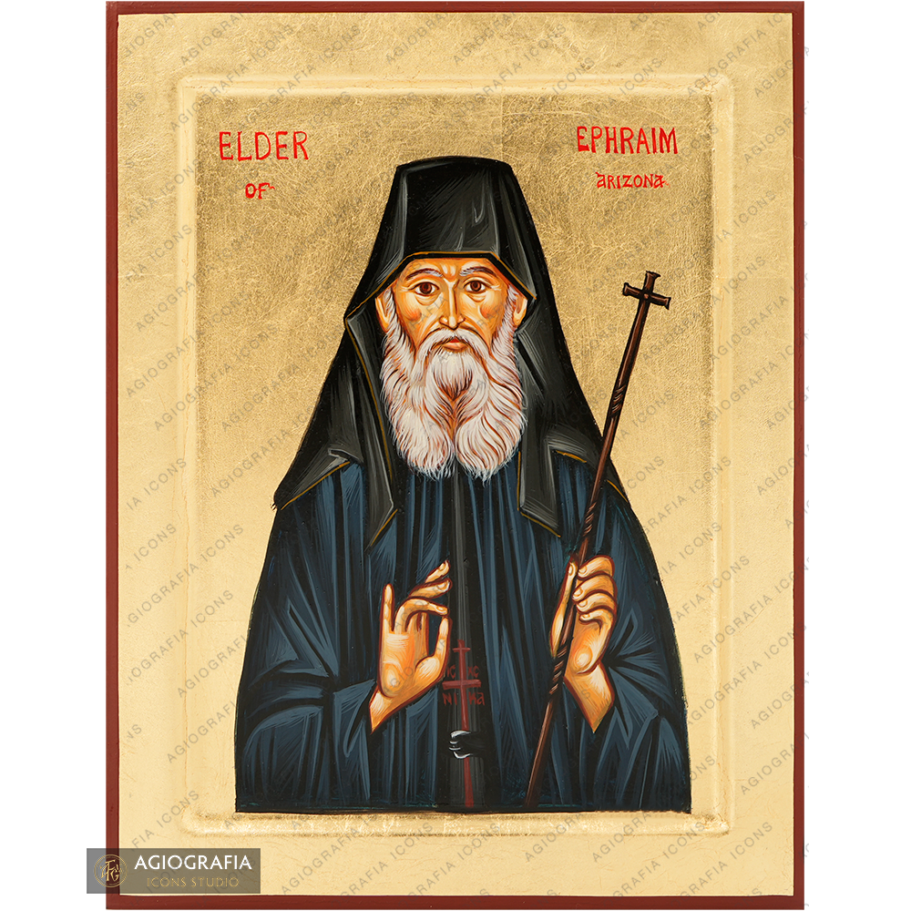 Elder Ephraim of Arizona Handwritten Icon with Gold Leaves