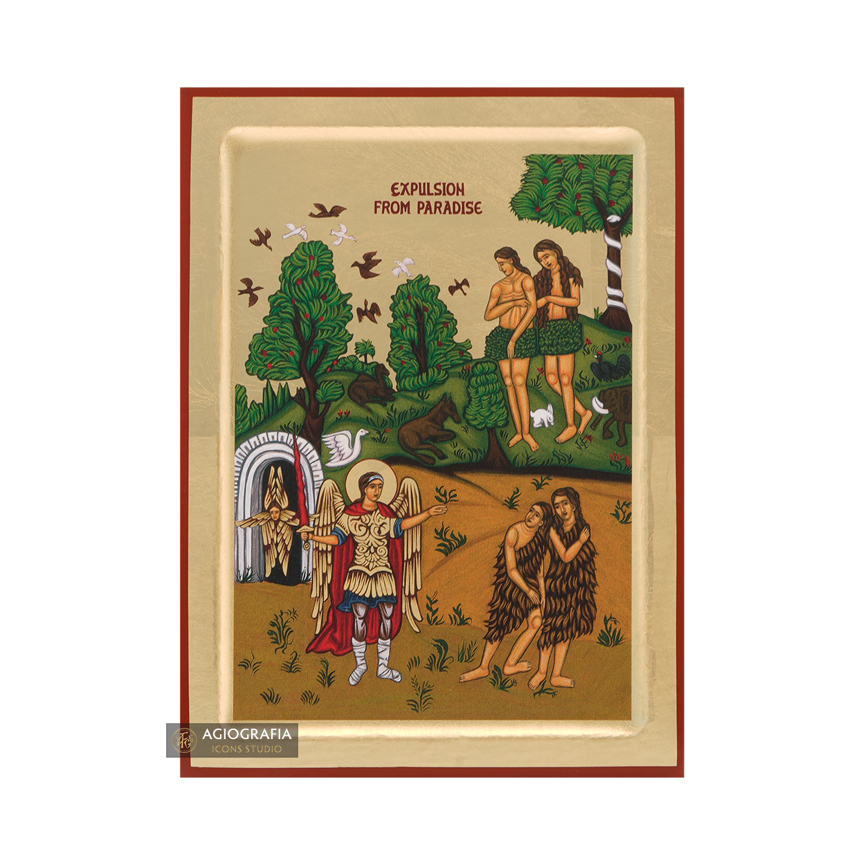 18k Exaltation from Paradise Christian Icon with Gold Leaf Background