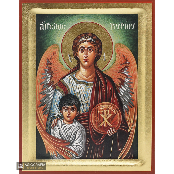 18k Schutzengel griechisch-orthodoxe Holzikone mit Blattgold