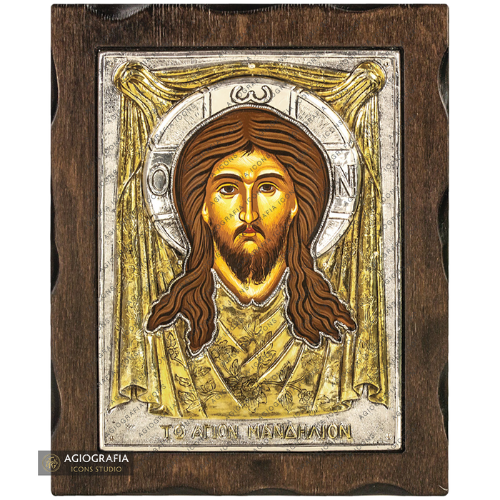 Heiliges Mandylion (Ikone von Edessa) Ikone aus reinem Silber mit 24k Vergoldung
