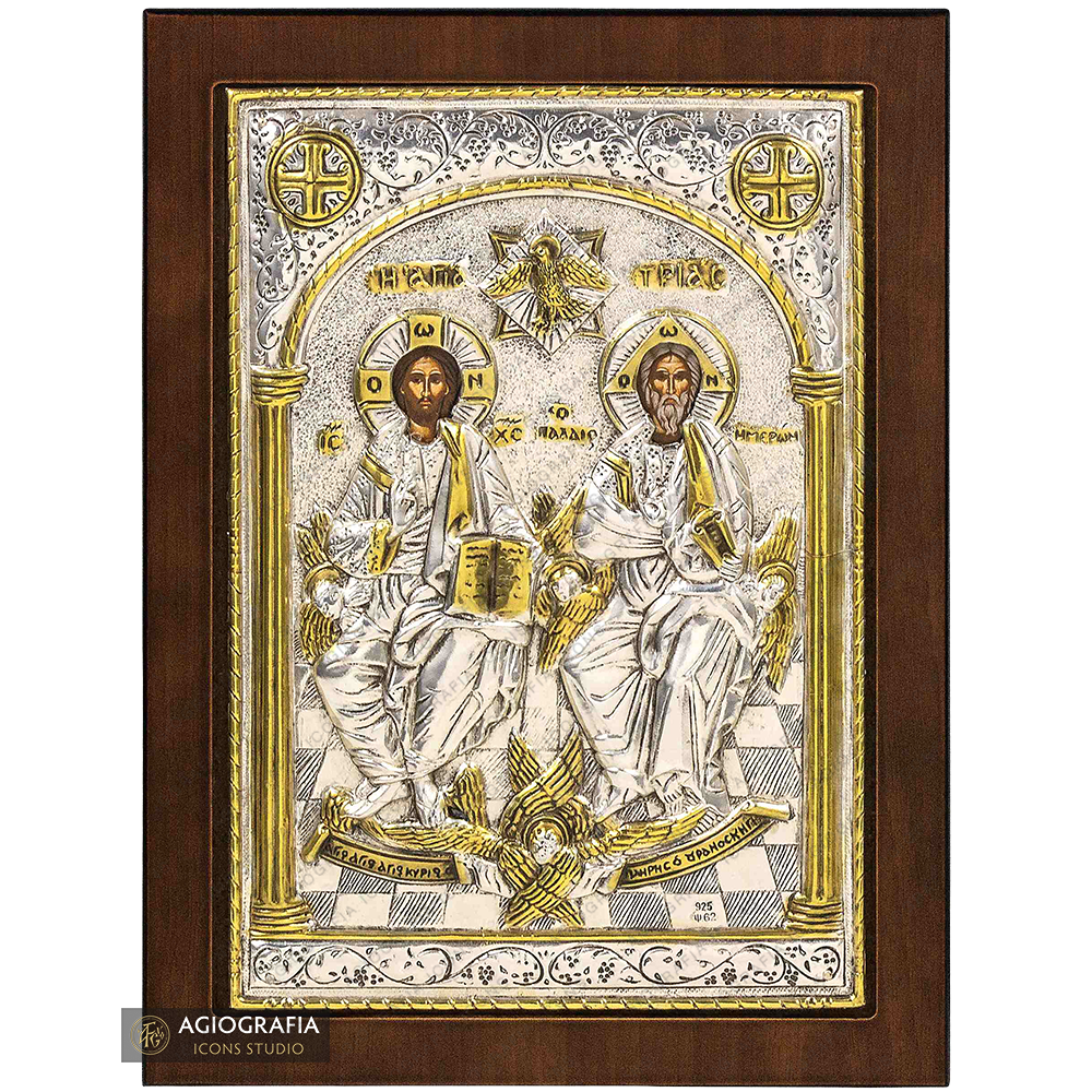 Heilige Dreifaltigkeit christlich-orthodoxe versilberte Ikone