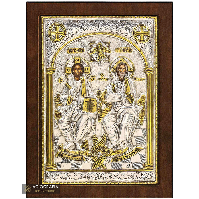 Heilige Dreifaltigkeit christlich-orthodoxe versilberte Ikone