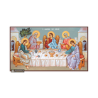 Holy Trinity & Hospitality of Abraham Greek Icon with Blue Background