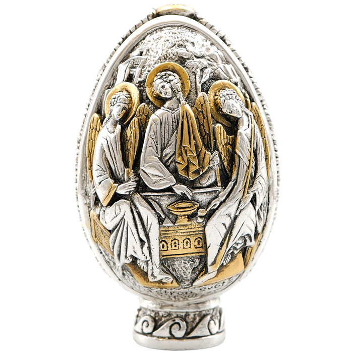 Holy Trinity - Virgin Mary 7 Swords Pure Silver and 24k Gold Plated Egg