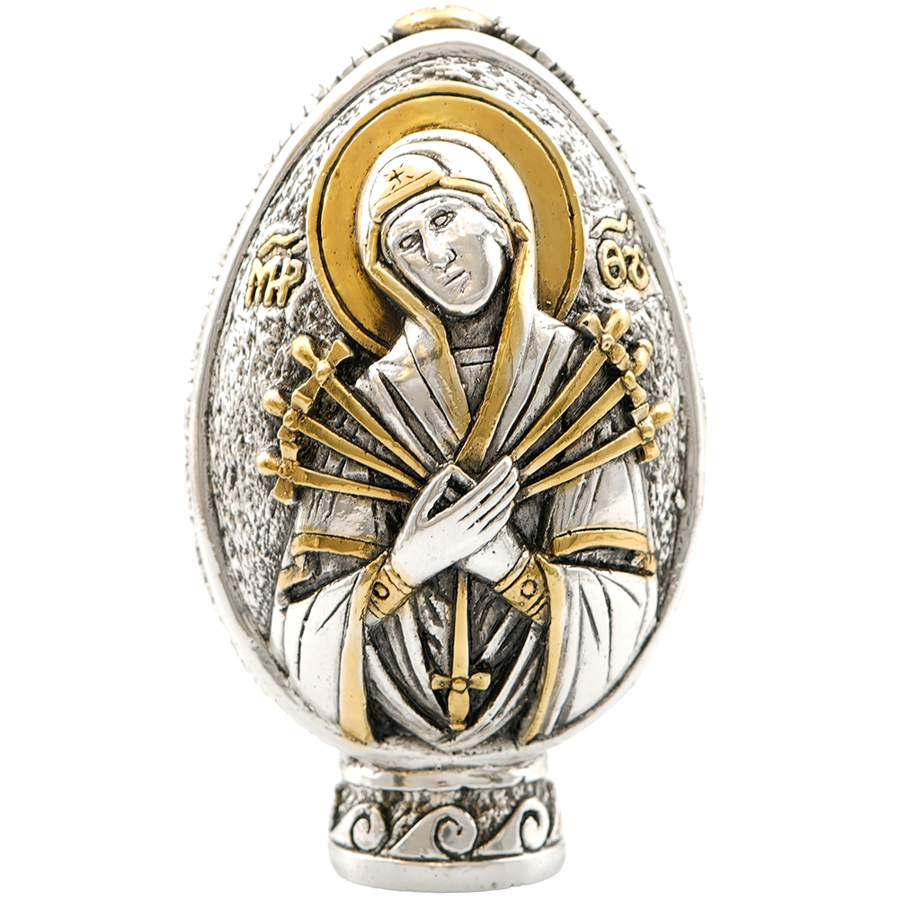 Holy Trinity - Virgin Mary 7 Swords Pure Silver and 24k Gold Plated Egg