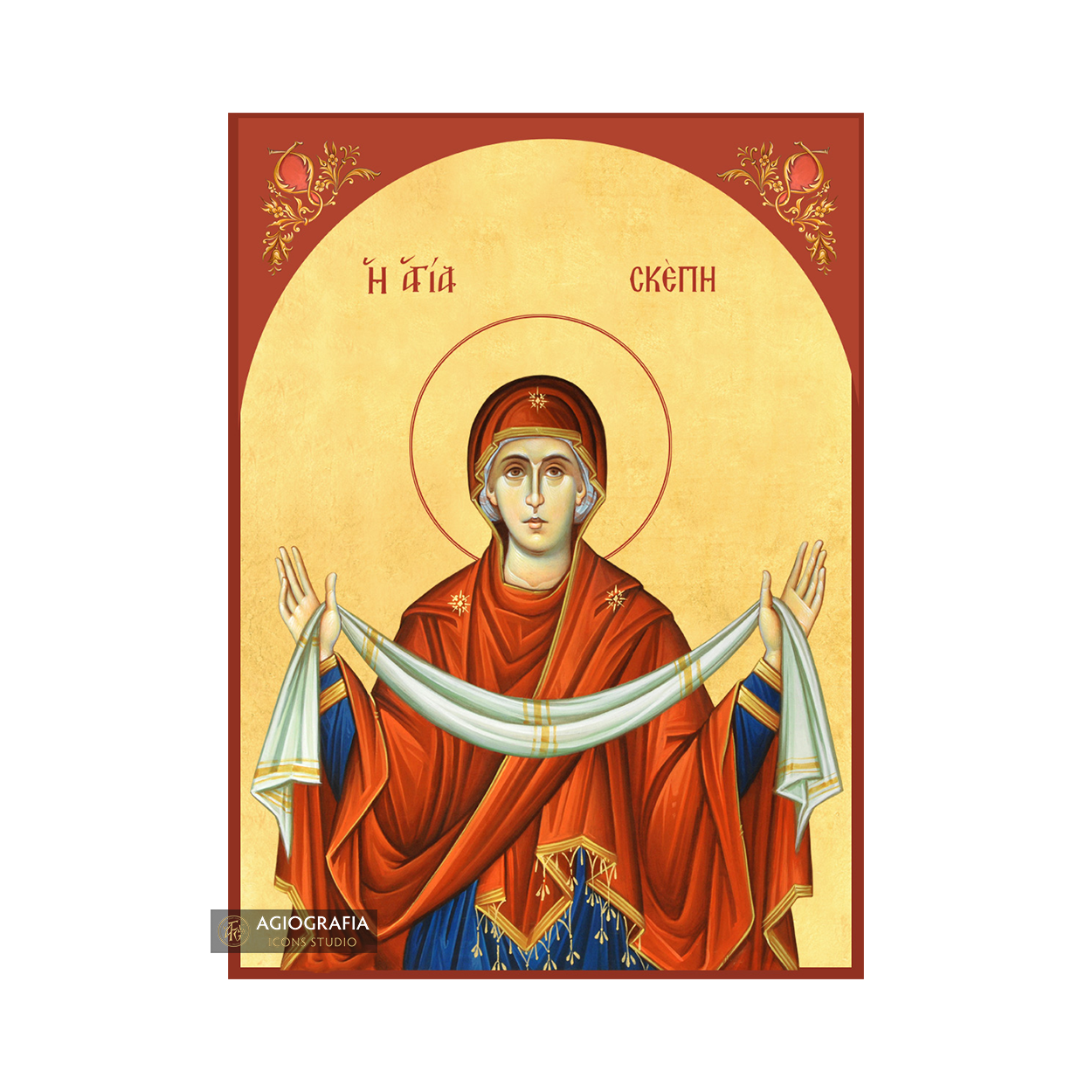 22k Holy Protection Of Theotokos Exclusive Gold Leaf Icon