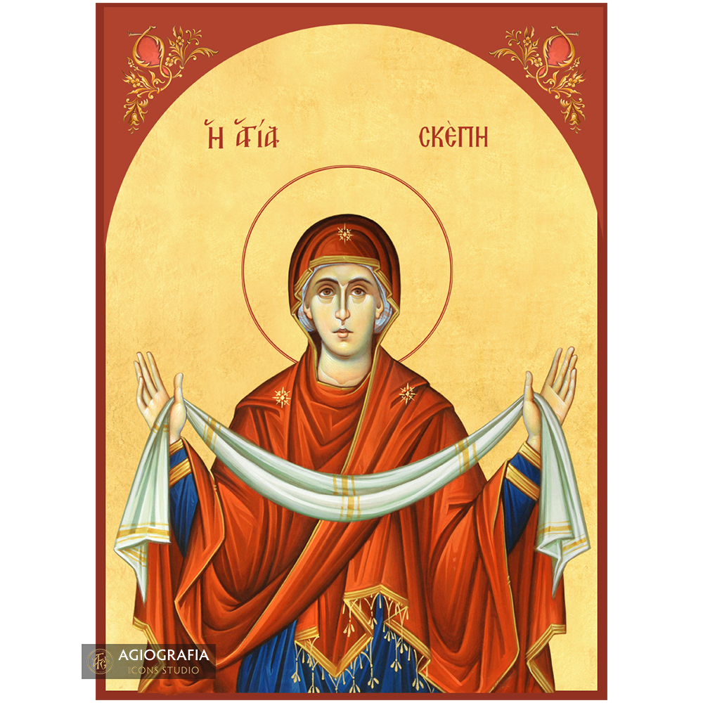 22k Holy Protection Of Theotokos Exclusive Gold Leaf Icon