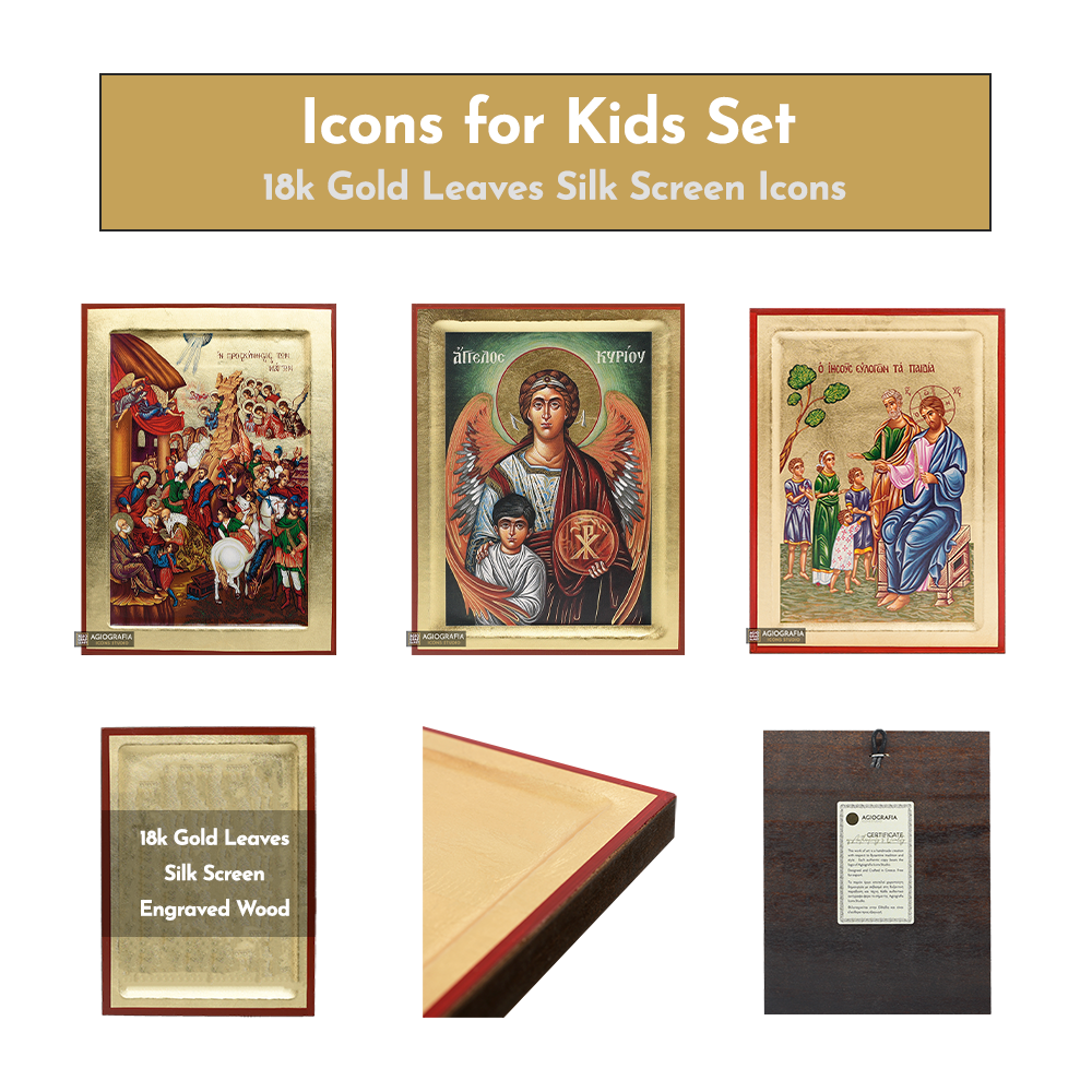 18k Icons for Kids Set - 3 Small Gold Leaf Christian Icons