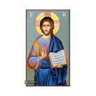 Jesus Christ Christian Greek Orthodox Icon with Blue Background