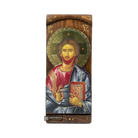 Jesus Christ Christian Orthodox Gold Print Icon on Carved Wood