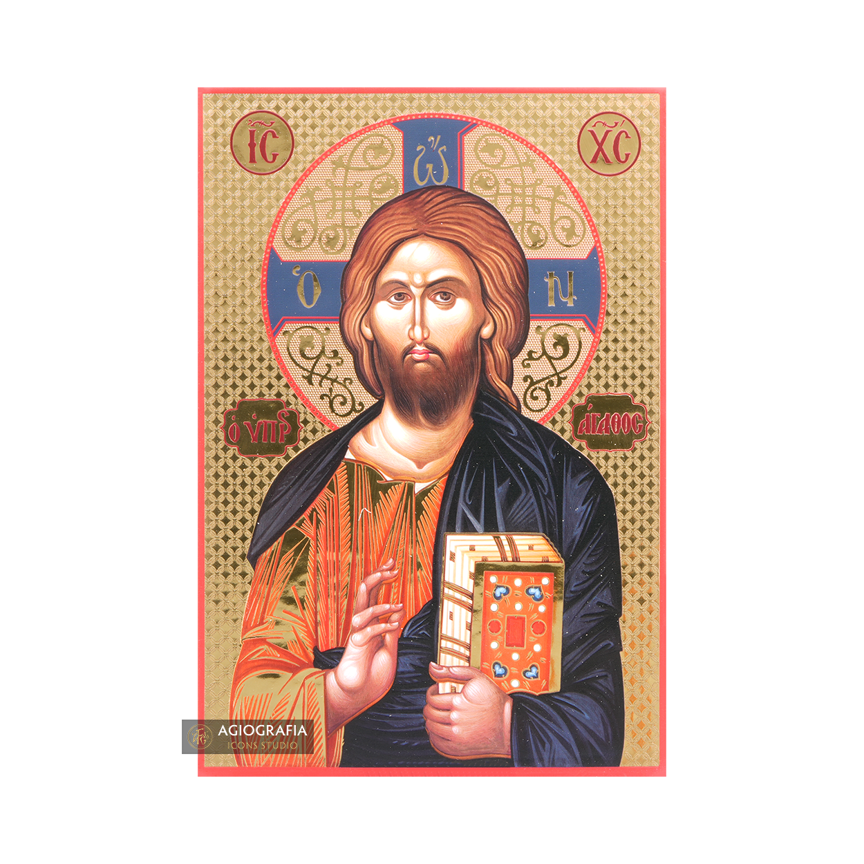 Jesus Christ Icon with Gilding Effect Gold Foil Background
