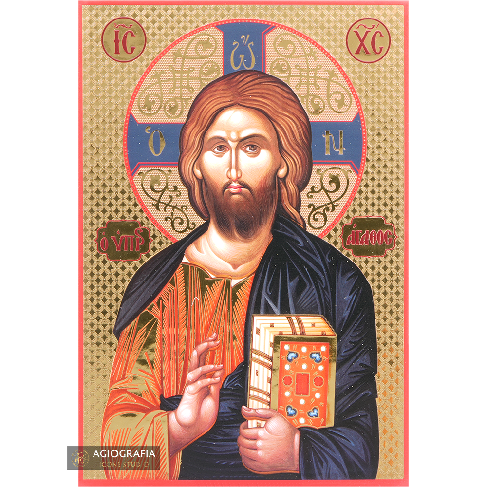 Jesus Christ Icon with Gilding Effect Gold Foil Background