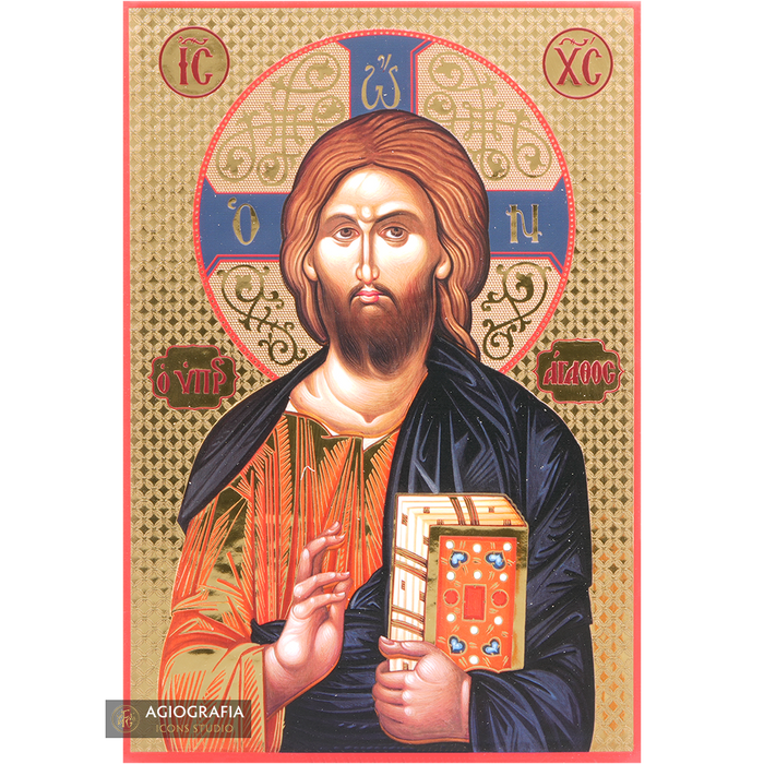 Jesus Christ Icon with Gilding Effect Gold Foil Background