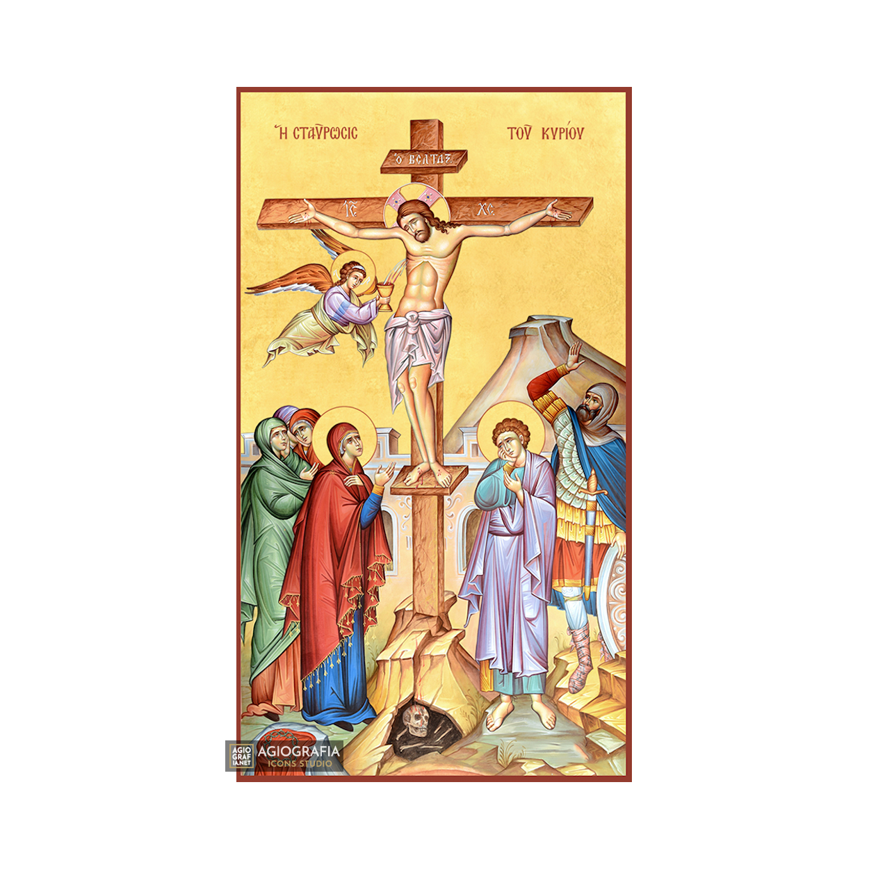 22k Crucifixion of the Lord - Gold Leaf Background Orthodox Icon