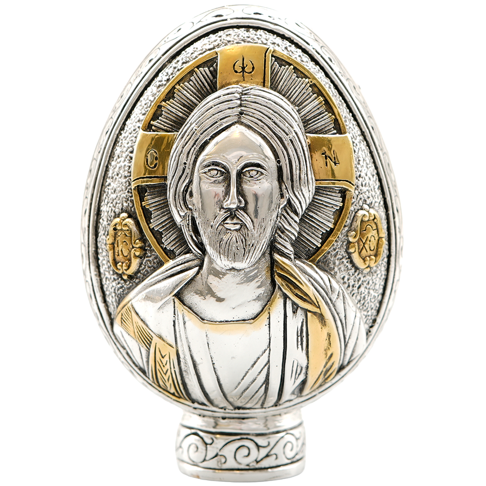 Jésus-Christ - Vierge Marie œuf en argent pur avec dorure 24k