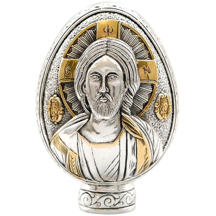 Jesus Christ - Virgin Mary Pure Silver and 24k Gold Plated Egg