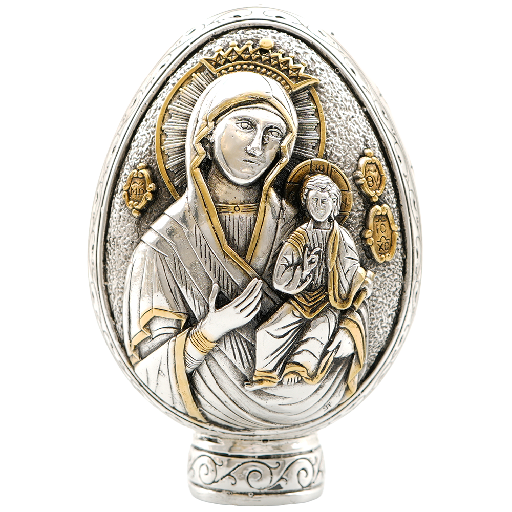 Jesus Christ - Virgin Mary Pure Silver and 24k Gold Plated Egg