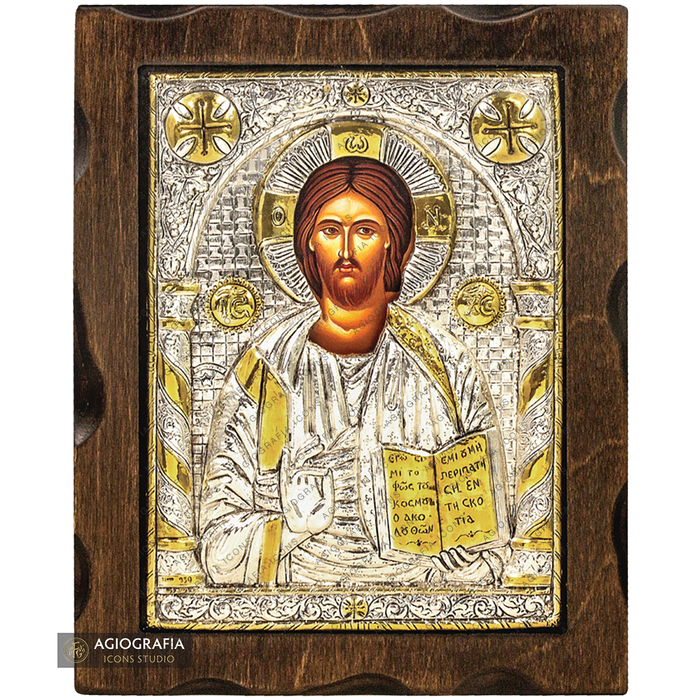 Jesus Christus Ikone aus reinem Silber mit 24k Vergoldung