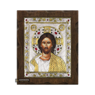 Jesus Christ Silver Gold Plated Wood Icon with Crystals