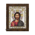 Jesus Christ Silver Gold Plated Wood Icon with Crystals