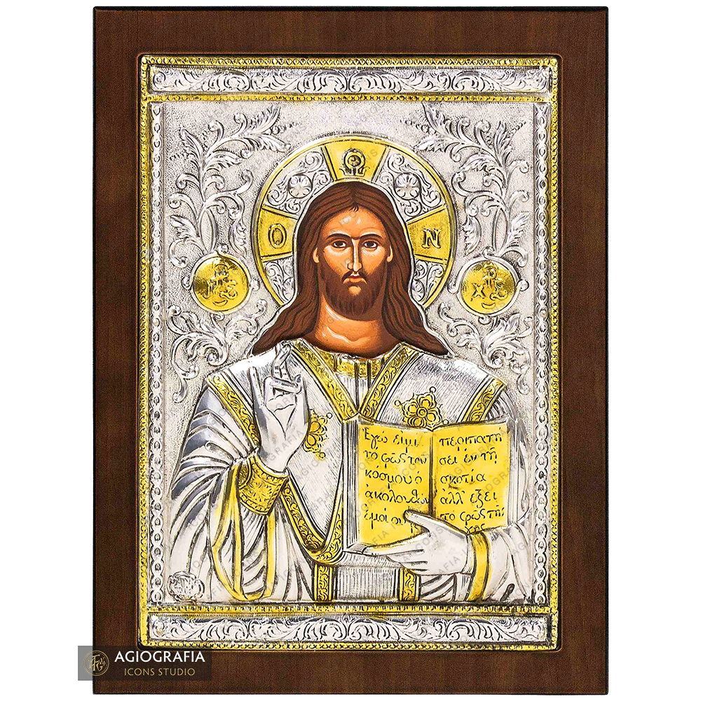 Jesus Christ The One Who Blesses Christian Orthodox Silver Plated Icon