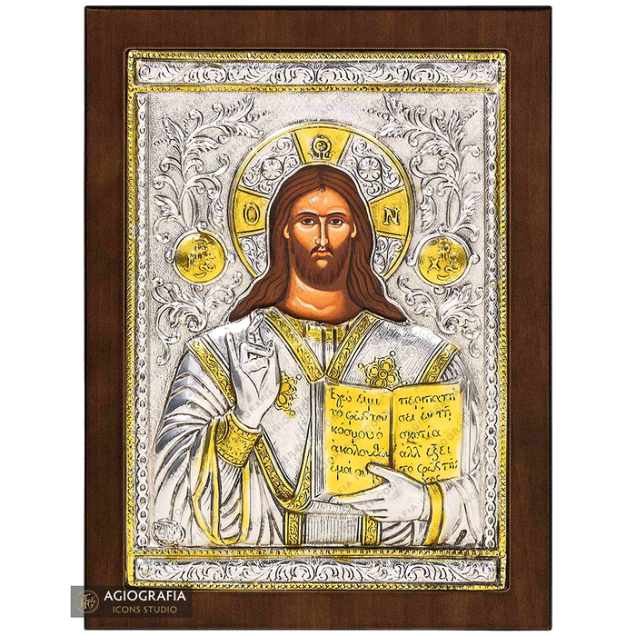 Jesus Christus, der Segnende, christlich-orthodoxe versilberte Ikone