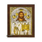 Jesus Christ The Almighty Pantokrator Silver Gold Plated Icon on Wood