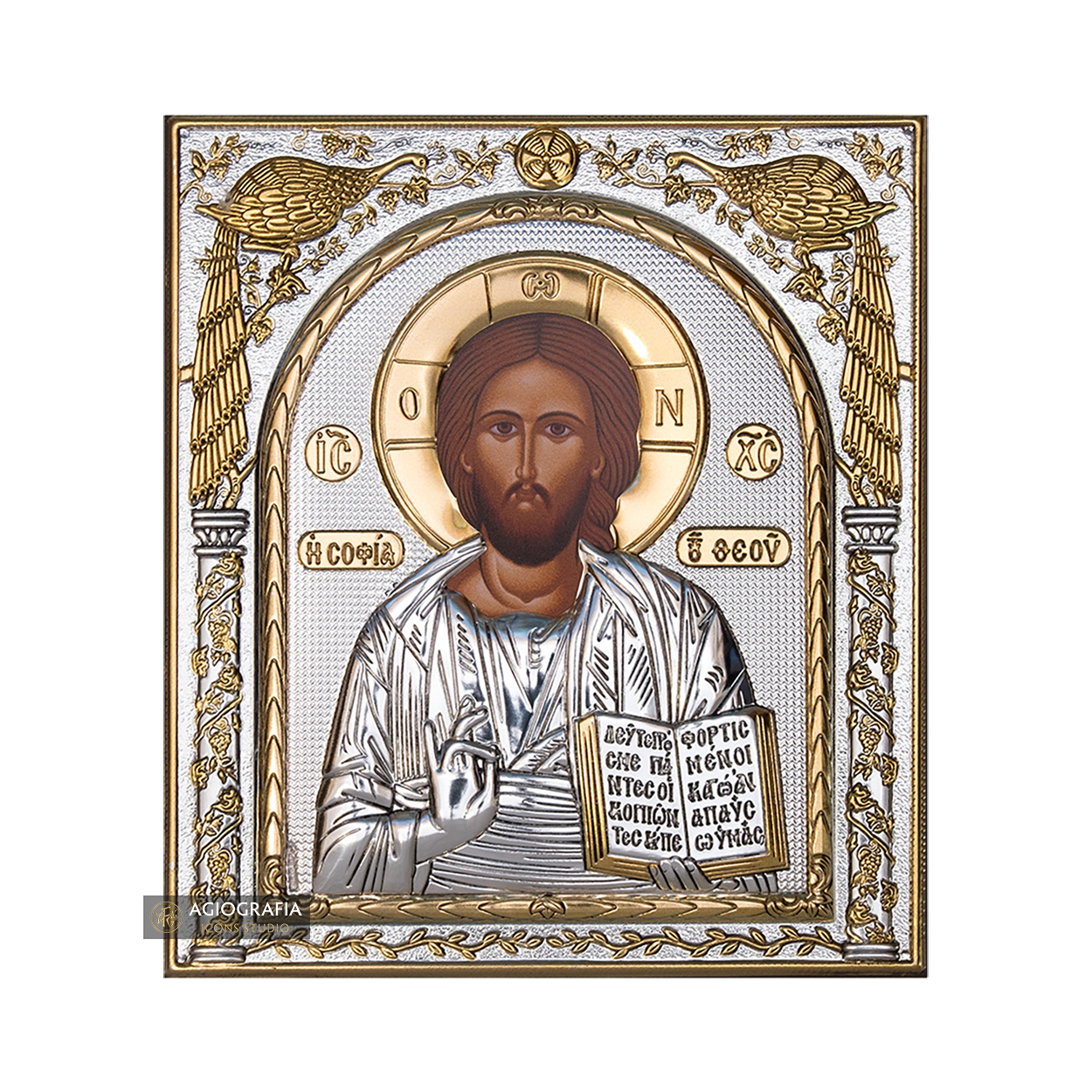 Jesus Christ God’s Wisdom Silver Gold Plated Wood Icon