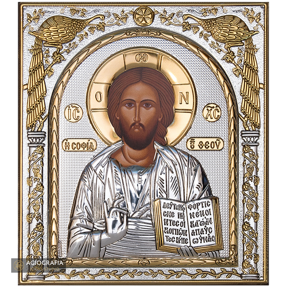 Jesus Christ God’s Wisdom Silver Gold Plated Wood Icon