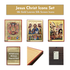 18k Jesus Christ Icons Set - 3 Small Gold Leaf Christian Icons