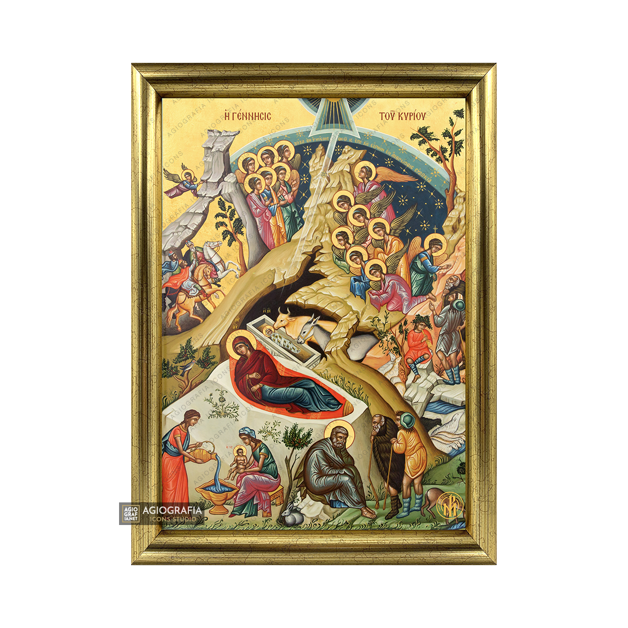 22k Nativity of the Lord Framed Christian Icon with Gold Leaf
