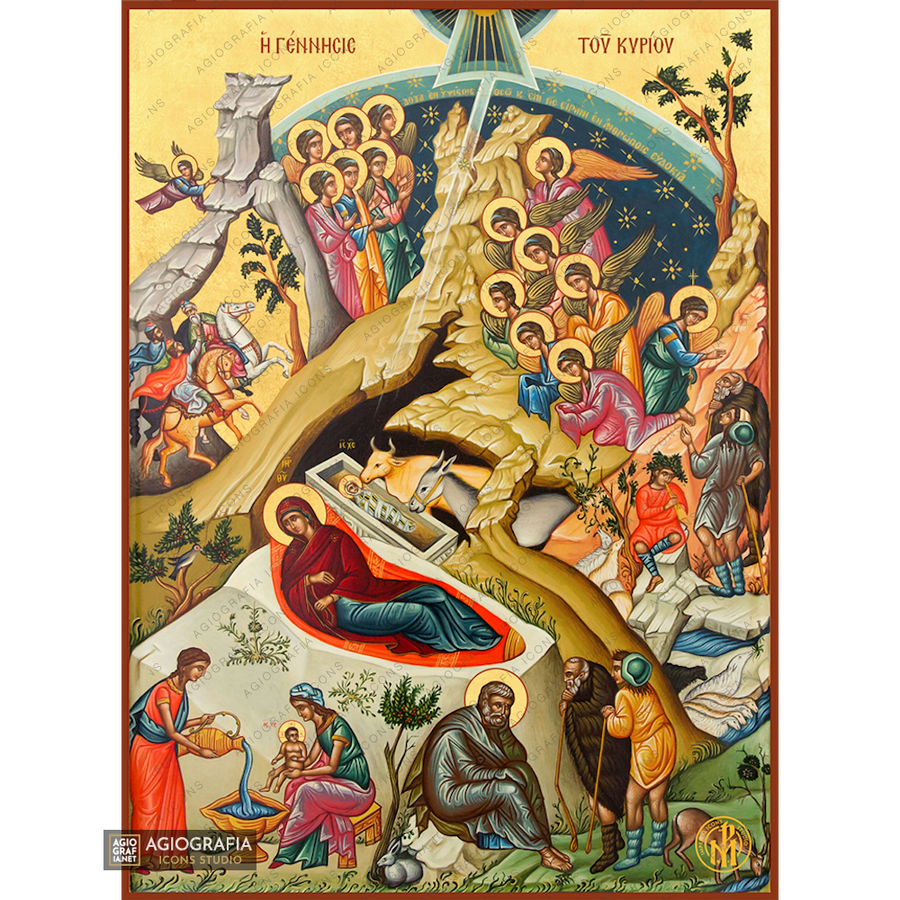 22k Natività del Signore - icona ortodossa esclusiva del Monte Athos a foglia d'oro