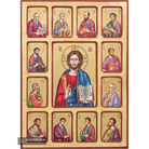 Jesus Christ with 12 Apostles Gold Print Icon with Aged Gold Foil