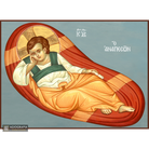 Jesus Christ Reclining Christian Wood Icon with Blue Background