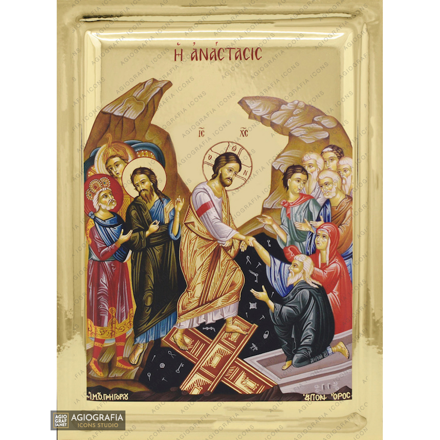 Risurrezione del Signore icona cristiana su legno con effetto doratura