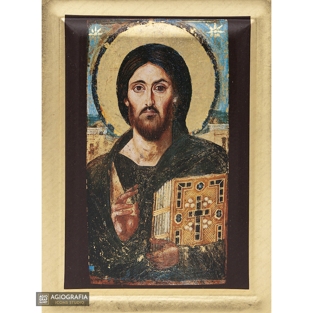 Gesù Cristo del Sinai icona cristiana greca ortodossa a foglia d'oro