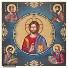 Jesus Christ The Almighty with the 4 Evangelists Aged Gold Foil Icon