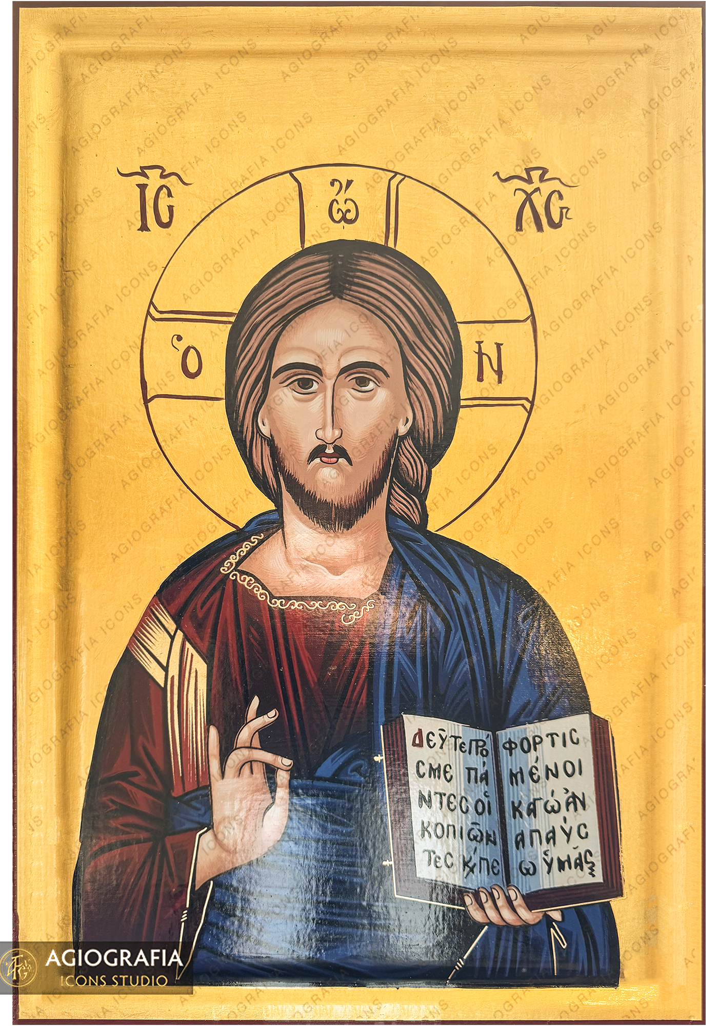 24k Jesus Christ The One Who Blesses Christian Icon with Gold Leaves